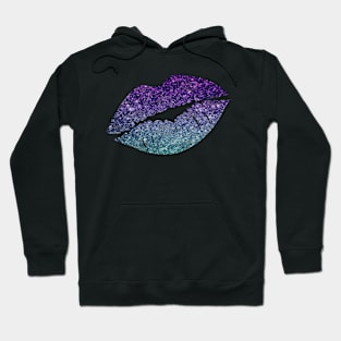 Teal Purple Ombre Faux Glitter Lips Hoodie